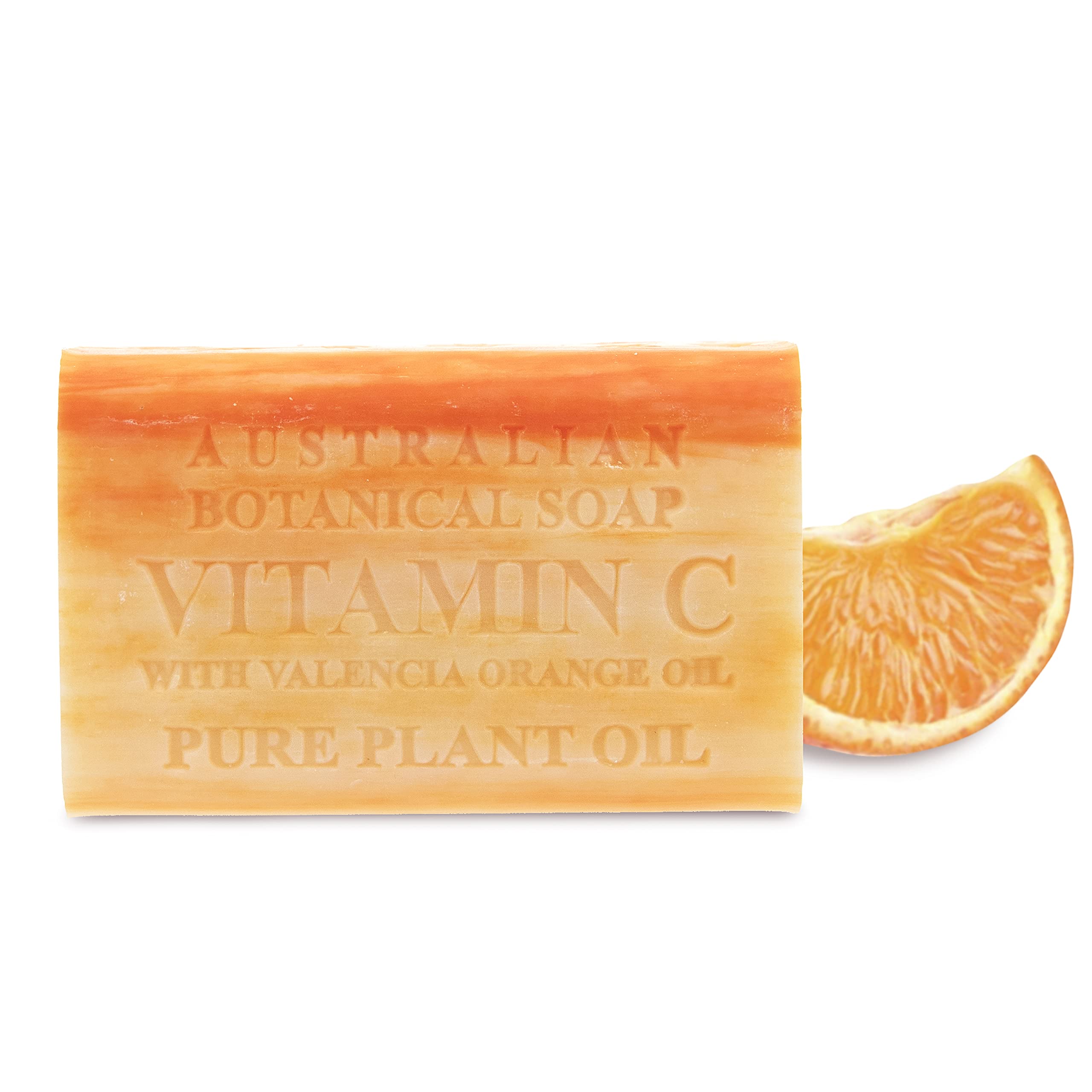 Australian Botanical Soap front packaging showing Valencia orange scent benefit