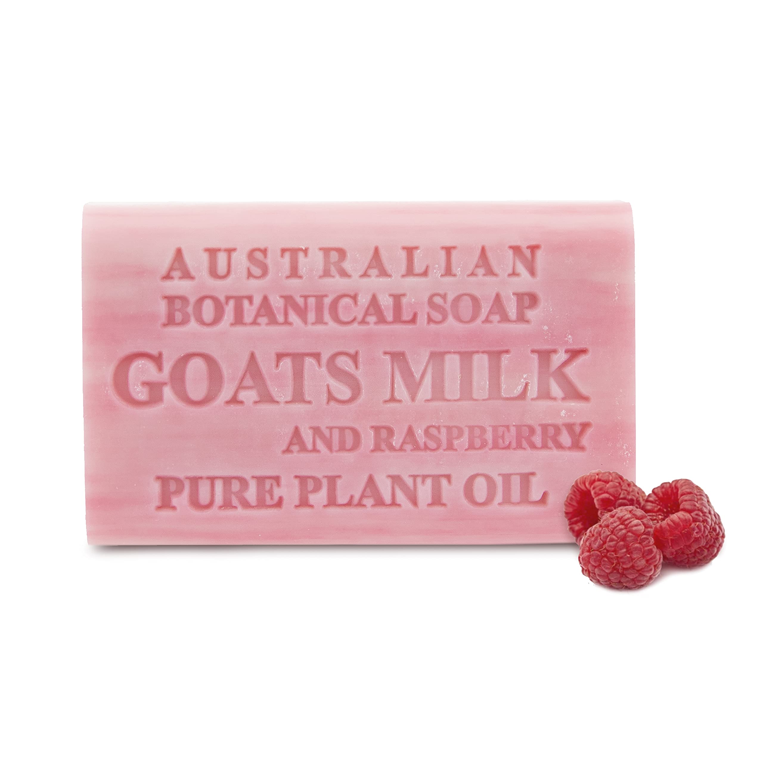 Australian Botanical Soap front packaging showing raspberry scent and benefits