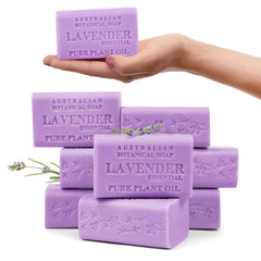 Australian Botanical Soap front packaging showing eight bars and brand benefit