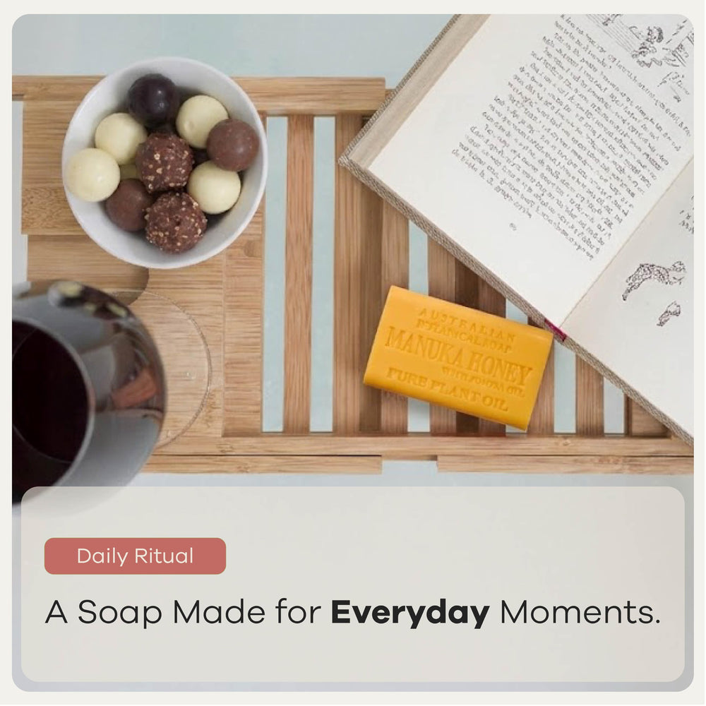Australian Botanical Soap styled in bathroom to show everyday lifestyle use