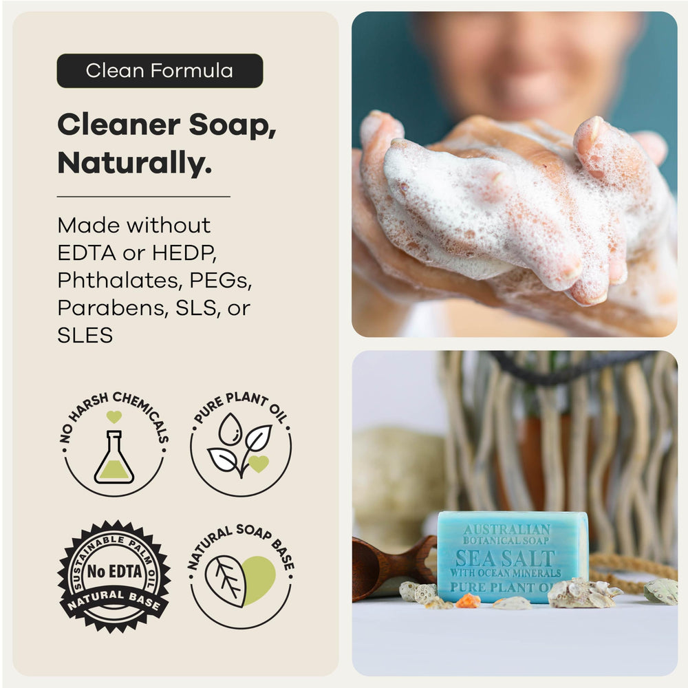 Australian Botanical Soap sea salt and ocean minerals displayed to highlight natural minerals
