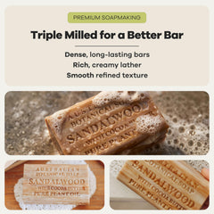 Australian Botanical Soap ingredients label showing cocoa butter and organic shea benefits
