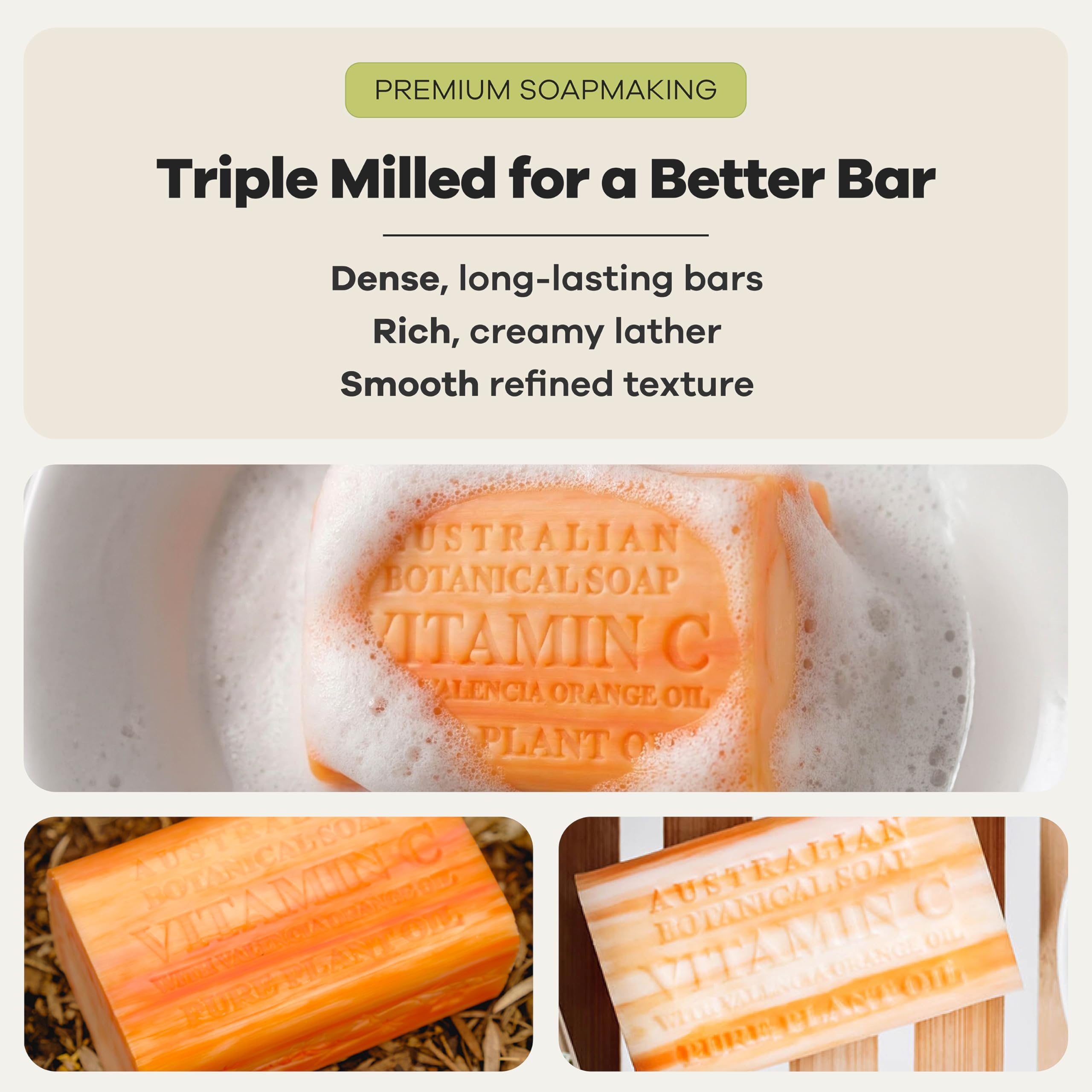 Australian Botanical Soap label close-up highlighting Vitamin C and ingredients