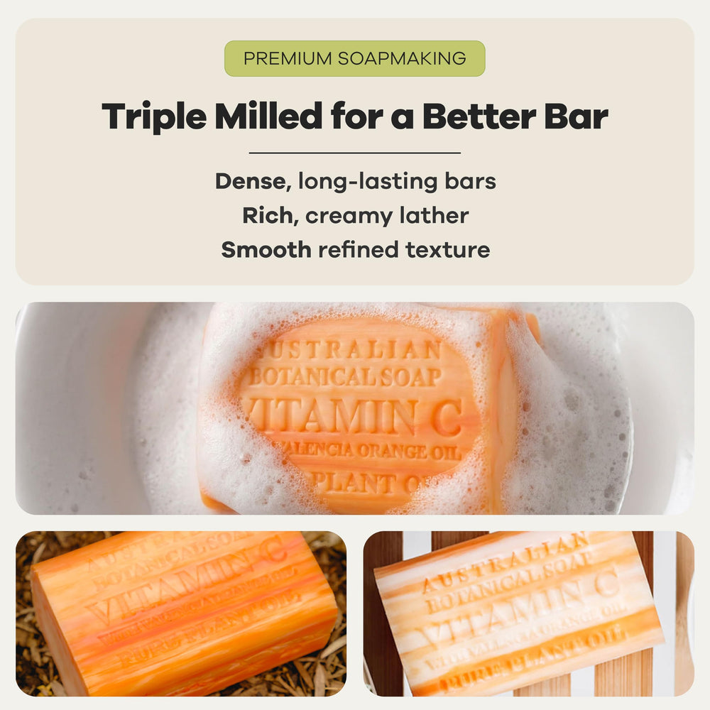Australian Botanical Soap label close-up highlighting Vitamin C and ingredients