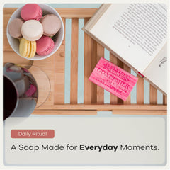 Australian Botanical Soap placed on wooden soap dish for proper drying and longevity