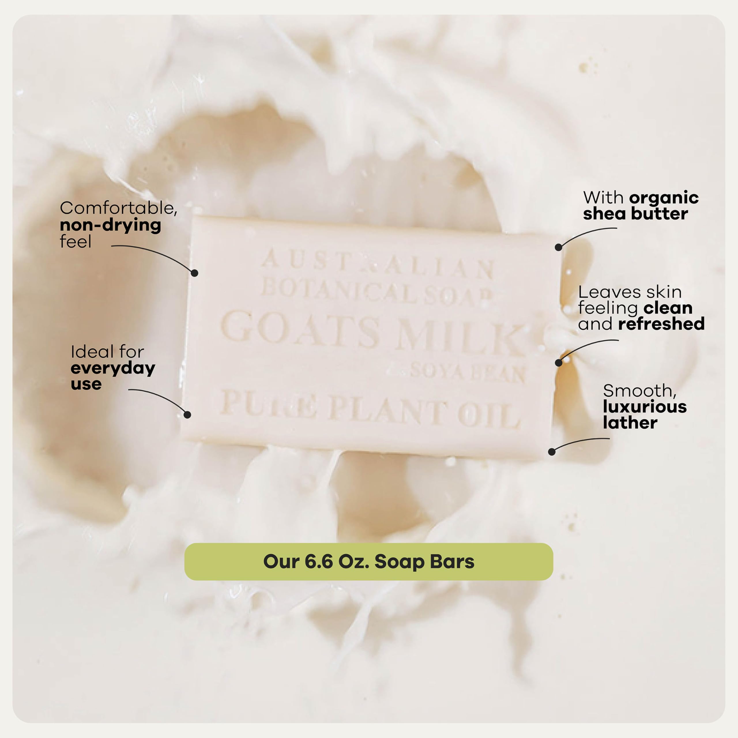 Australian Botanical Soap with raw shea and soya beans illustrating natural ingredient benefit