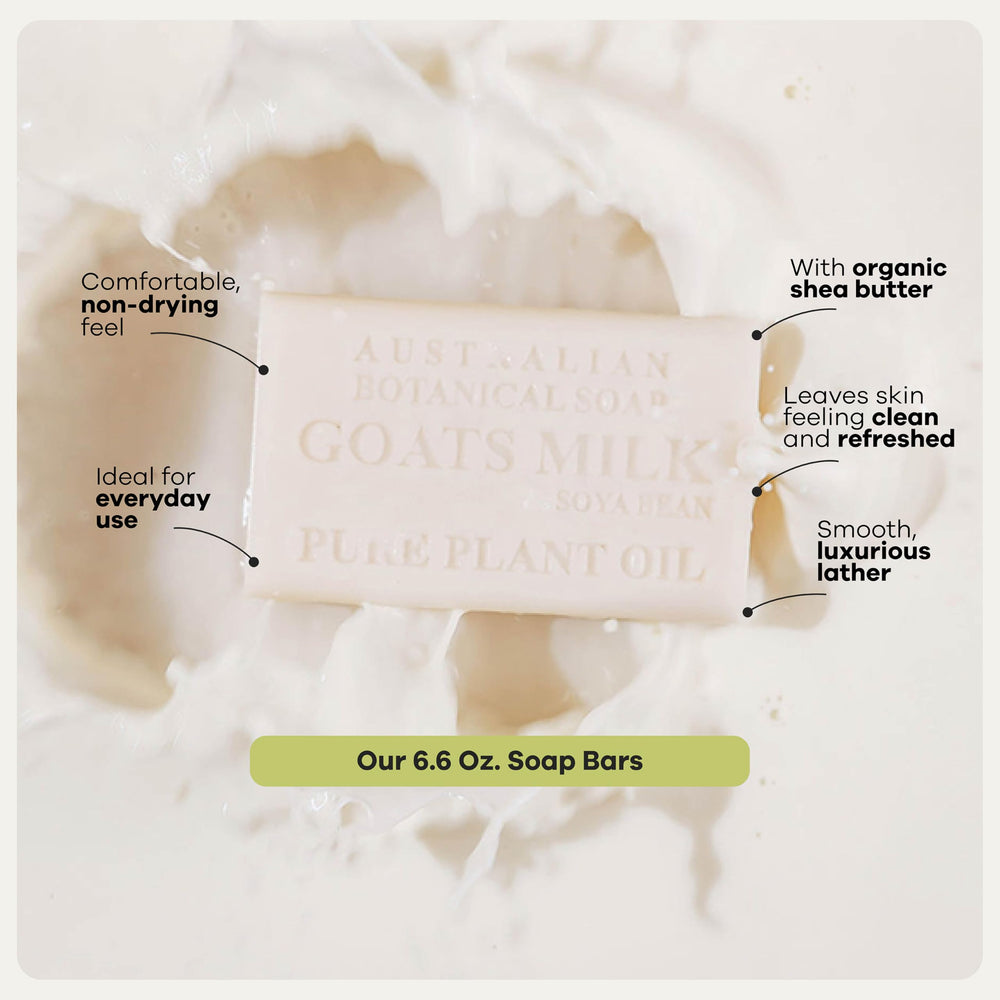 Australian Botanical Soap with raw shea and soya beans illustrating natural ingredient benefit