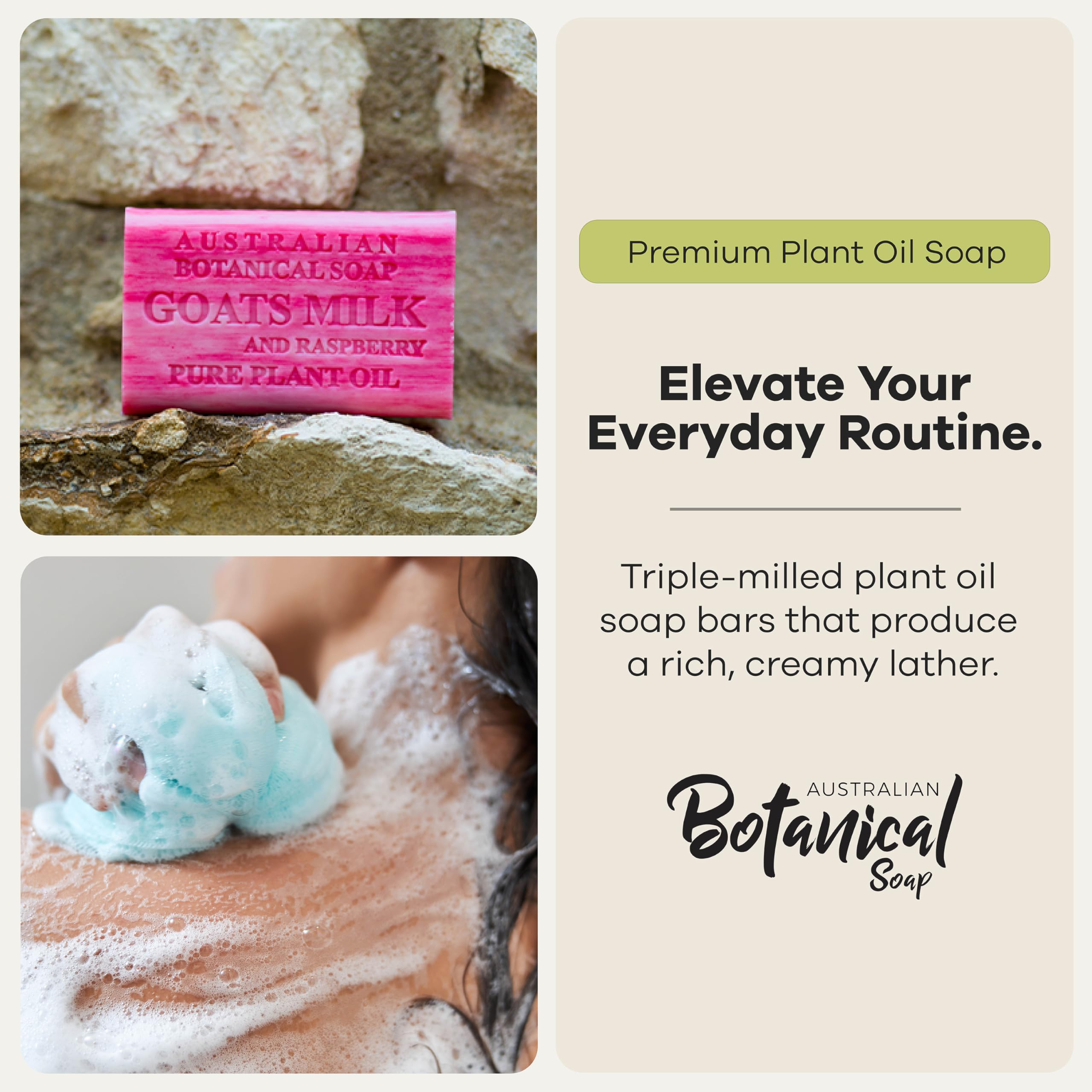 Australian Botanical Soap side profile highlighting dense triple-milled bar benefit