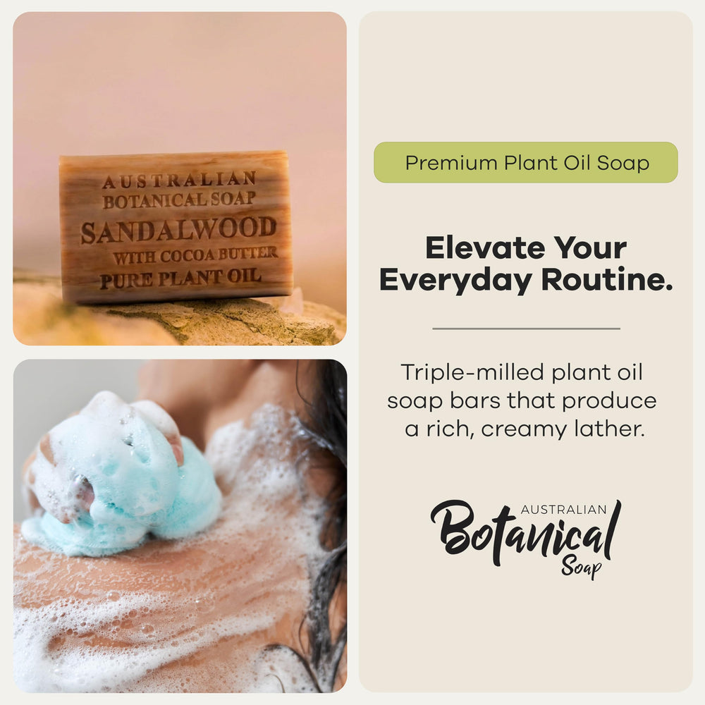 Australian Botanical Soap single bar close-up highlighting dense triple-milled texture and lasting use