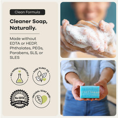 Australian Botanical Soap size comparison with a hand to show larger-than-standard bar