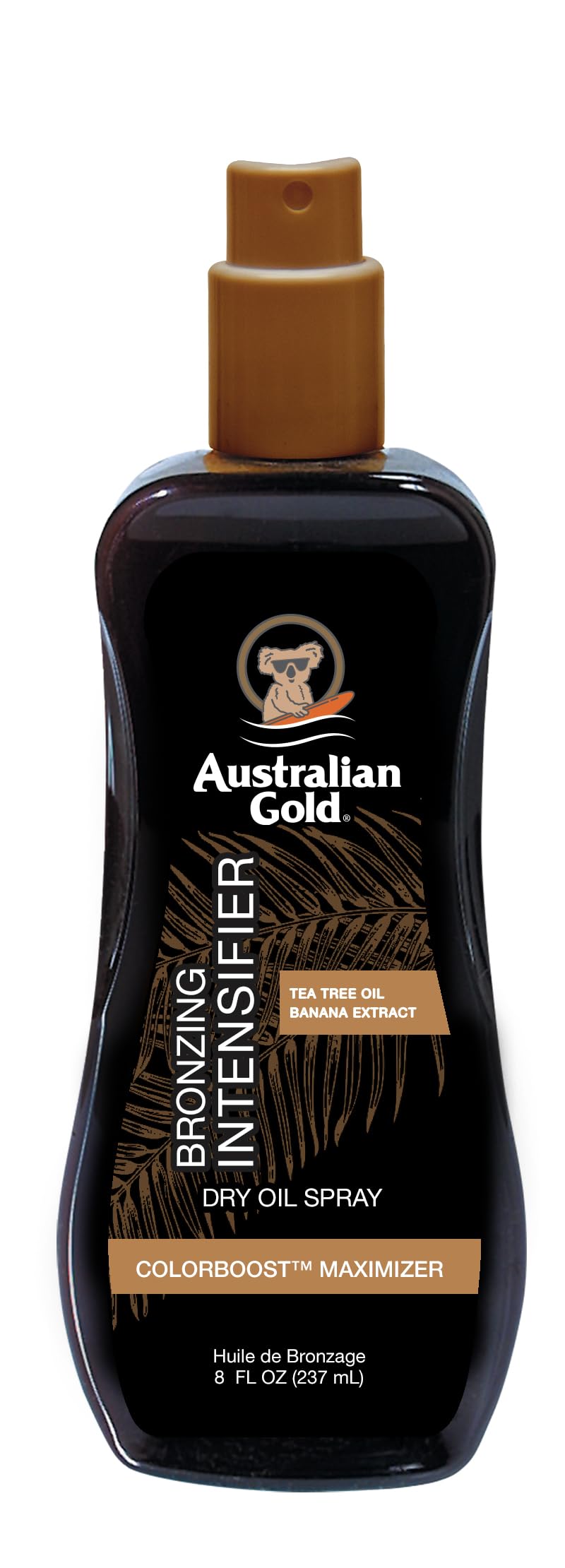 Australian Gold bottle front packaging showing label and 8 oz size and instant glow