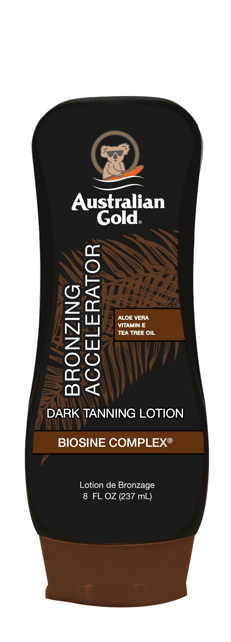 Australian Gold front bottle 8oz showing new package and instant bronzer benefit