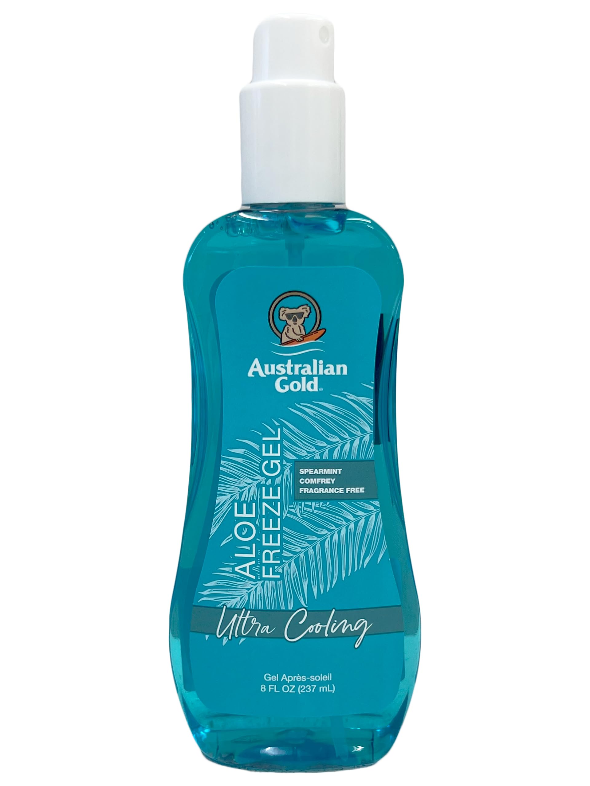 Australian Gold front packaging bottle showing label and 8 fl oz size for easy identification