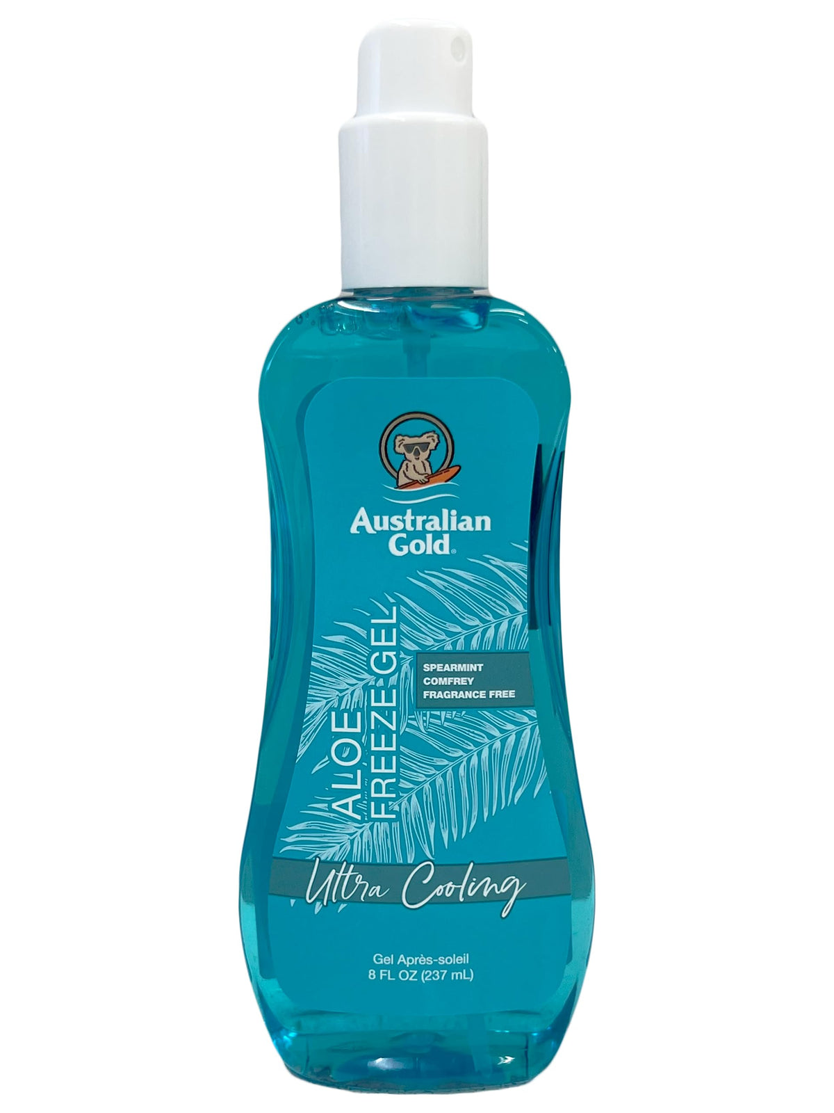 Australian Gold front packaging bottle showing label and 8 fl oz size for easy identification