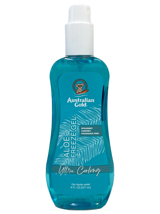 Australian Gold front packaging bottle showing label and 8 fl oz size for easy identification