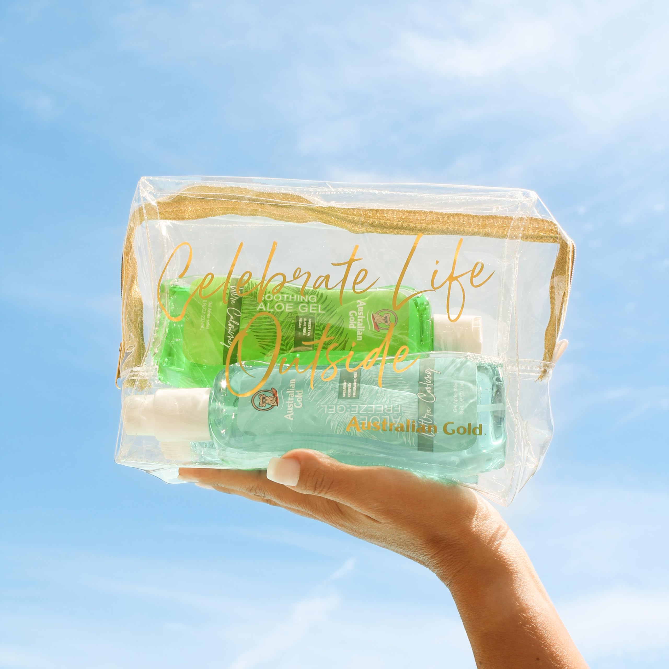 Australian Gold label closeup highlighting ingredients and gentle formula