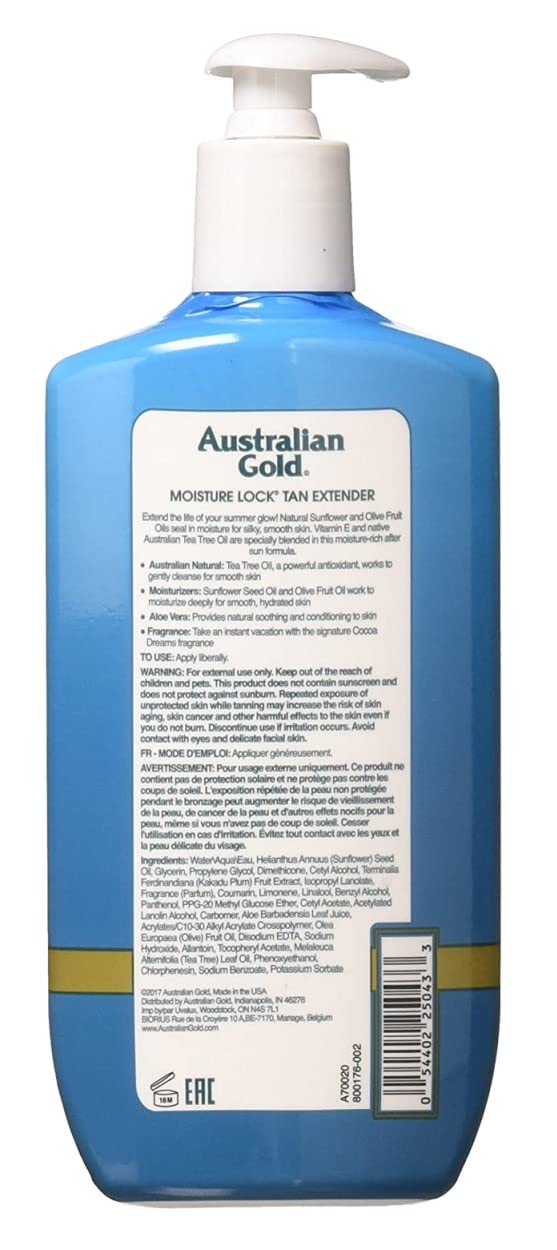 Australian Gold lotion texture swirl on skin, lightweight moisturizing finish