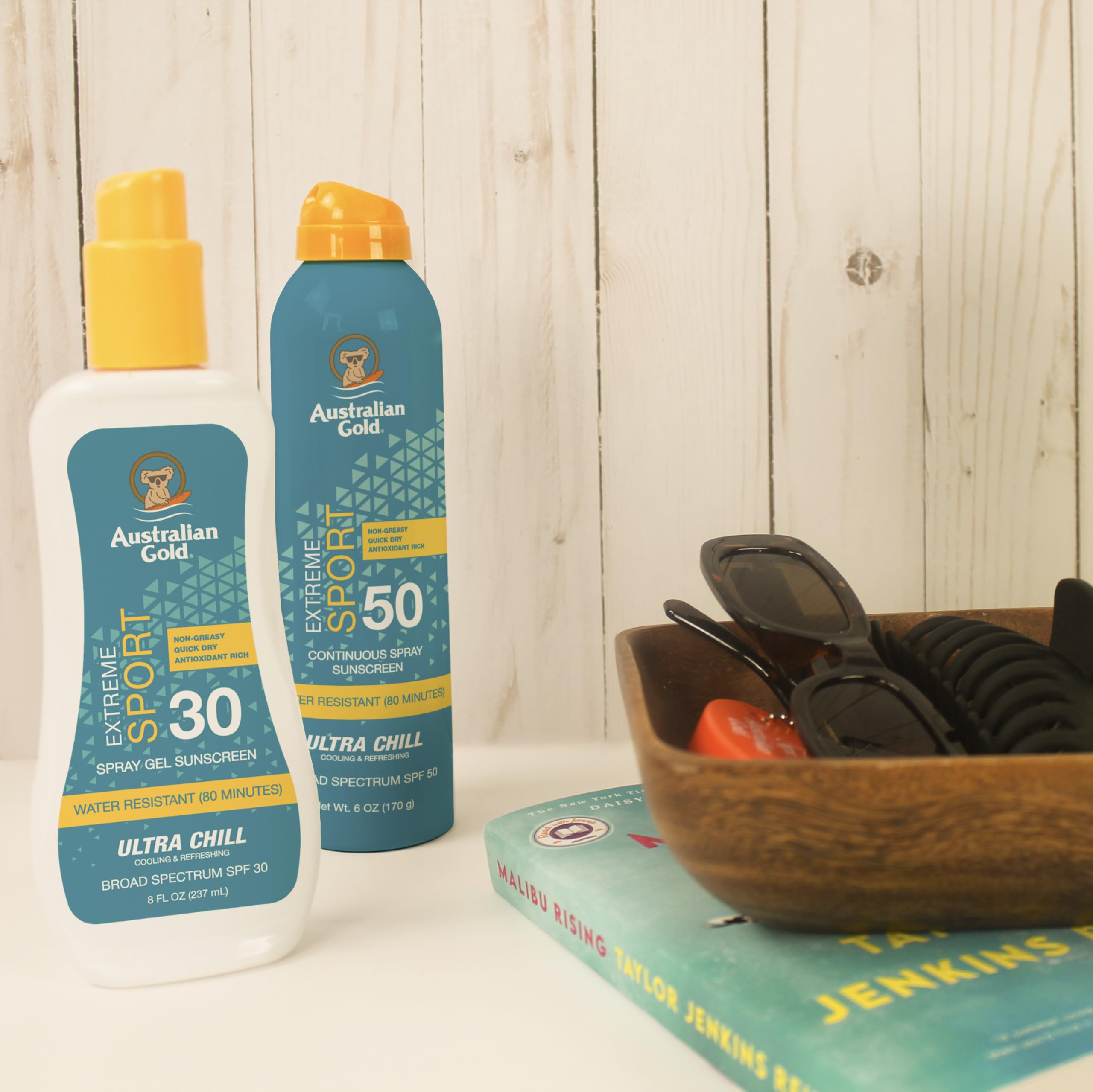 Australian Gold label highlighting Kakadu Plum and Tea Tree Oil