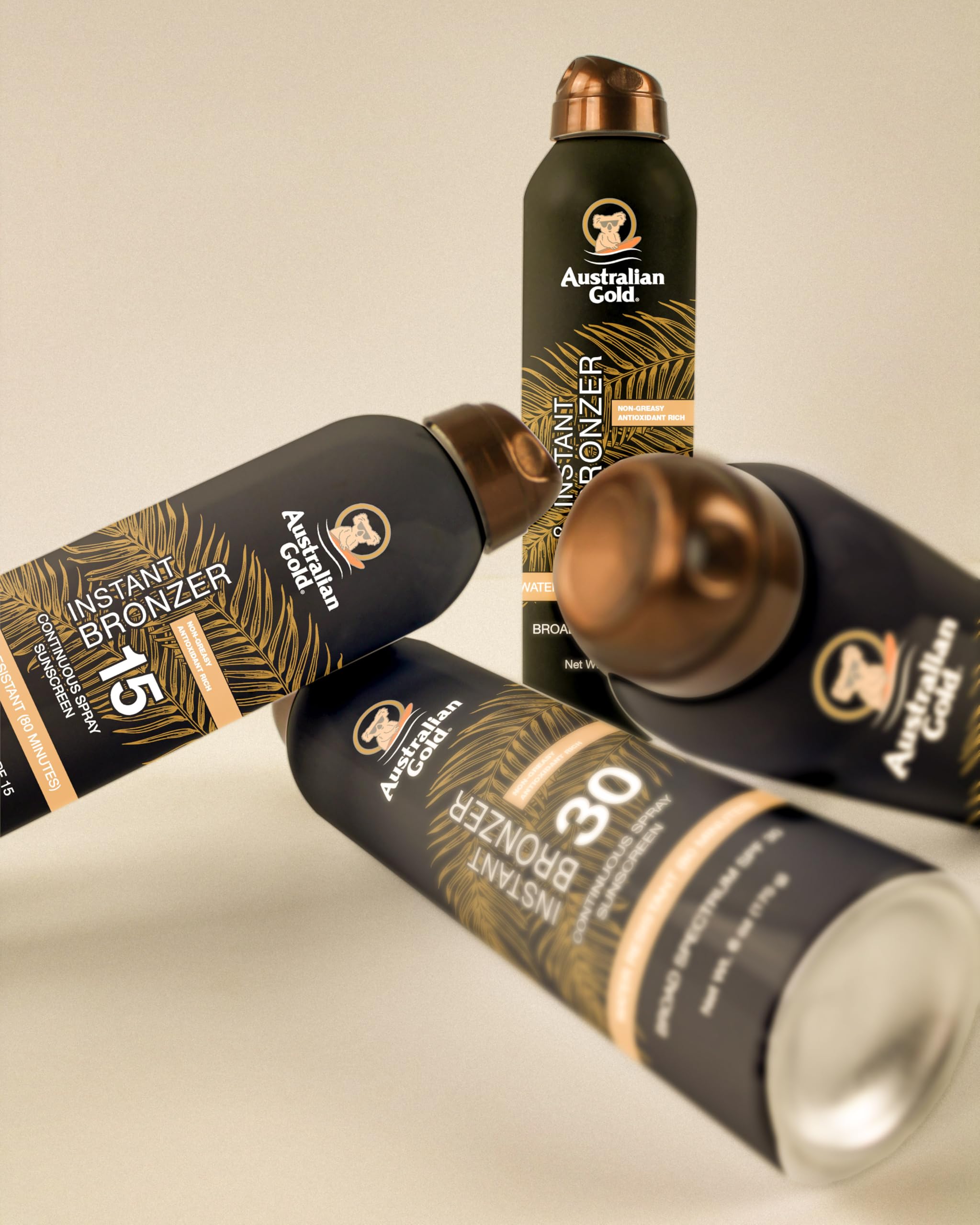 Australian Gold being sprayed on shoulder showing full-coverage application benefit