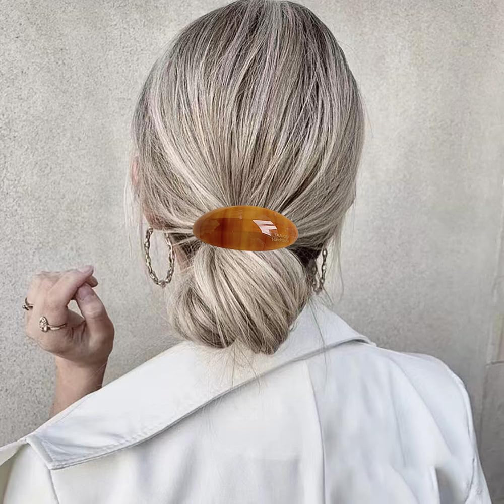 Auswalar barrette securing half-up hairstyle demonstrating crease-free, comfortable hold