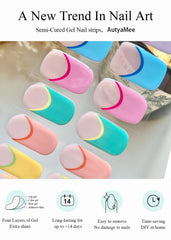 AutyaMee gel strips applied on nails demonstrating salon-quality glossy finish benefit