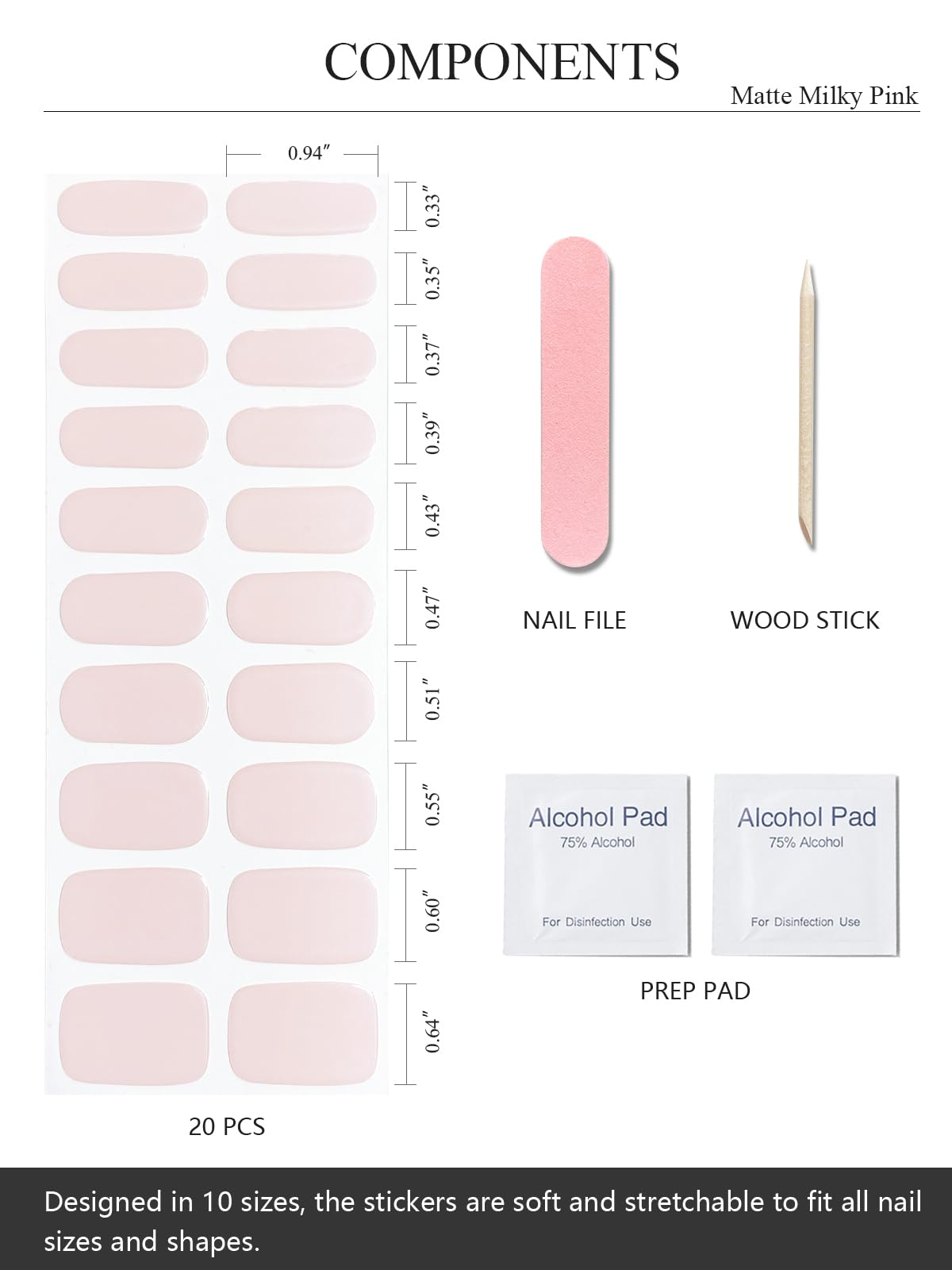 AutyaMee prep tools display with file, wooden stick and pads showing quick easy application benefit