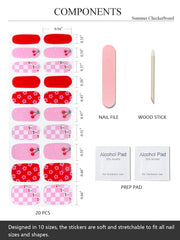 AutyaMee flatlay with nail file, wooden stick, prep pads and strips, simplifies application