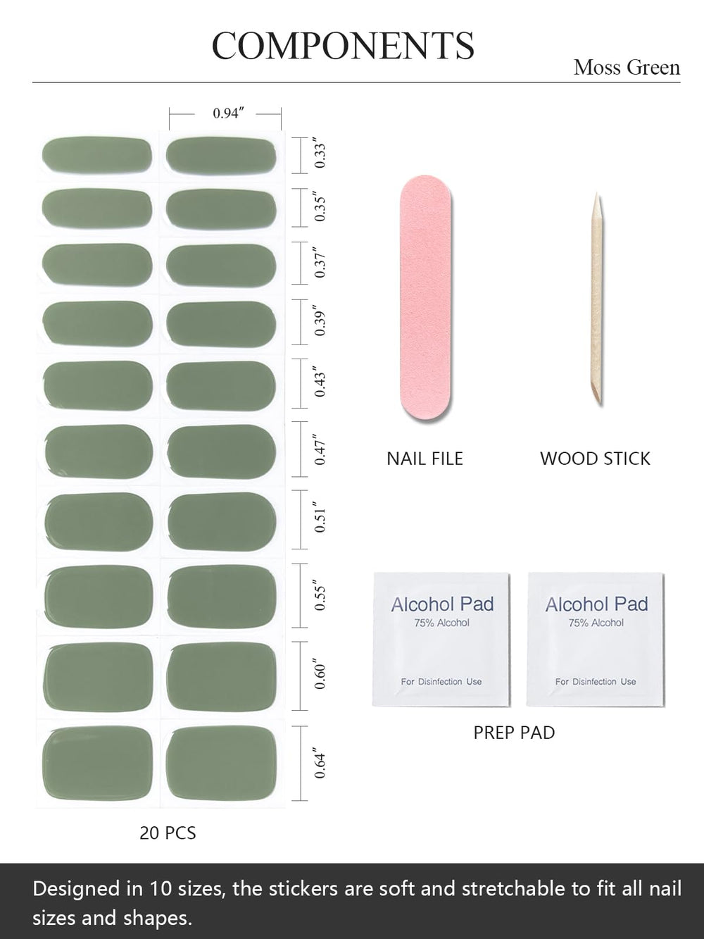 AutyaMee kit tools laid out showing prep pads file stick for easy application
