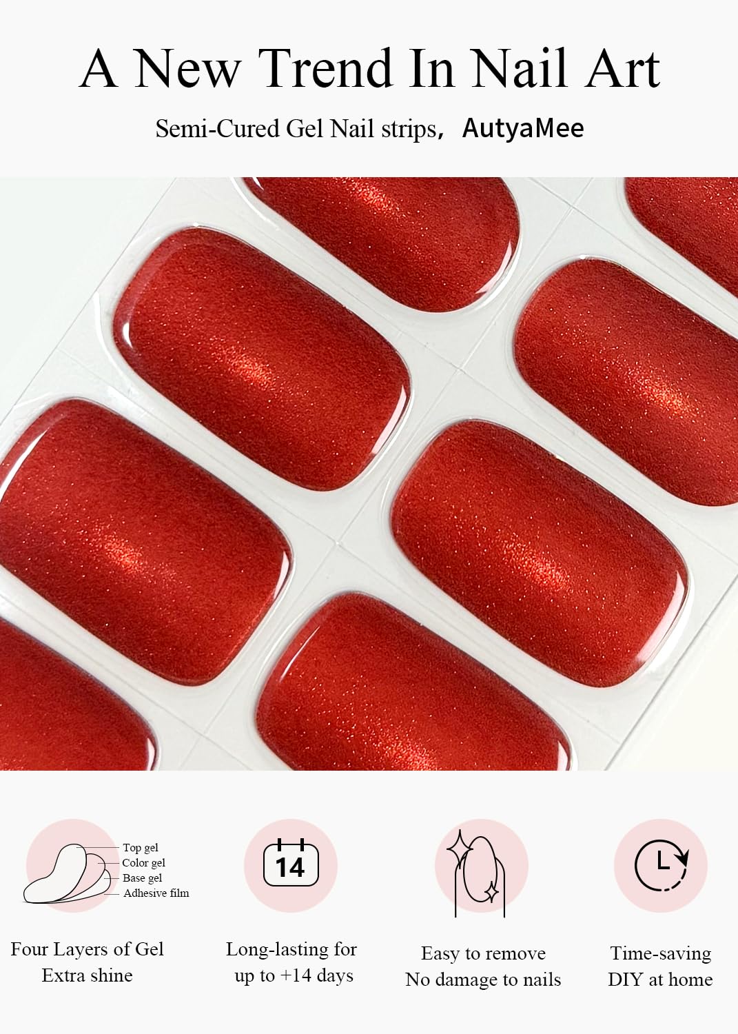 AutyaMee cured nails under UV lamp showing glossy cat eye shine benefit long-lasting wear