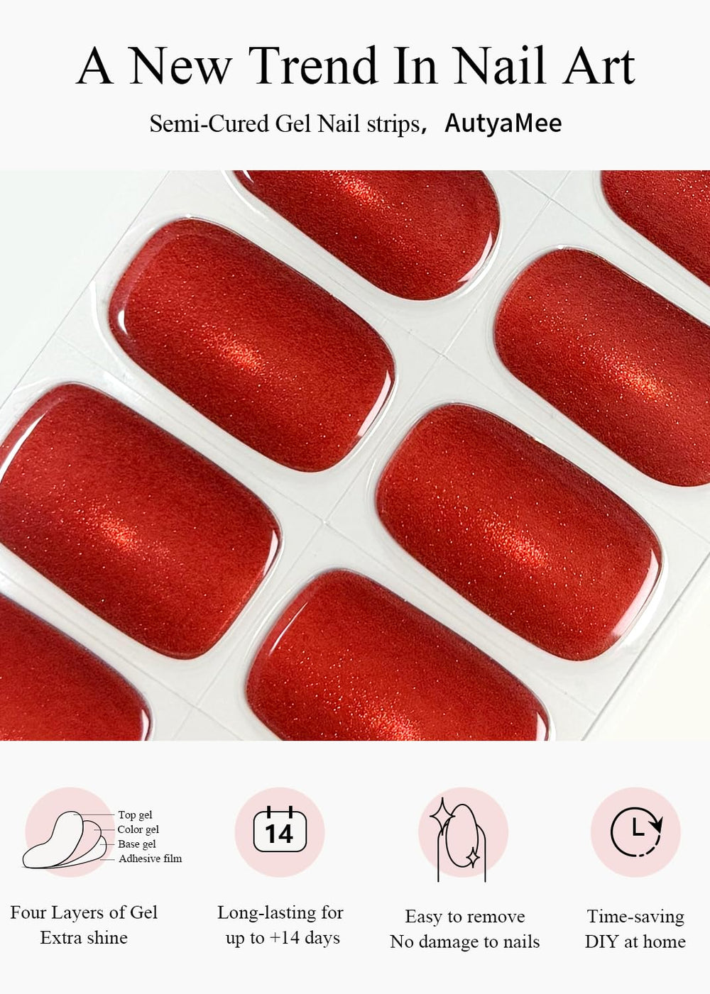 AutyaMee cured nails under UV lamp showing glossy cat eye shine benefit long-lasting wear
