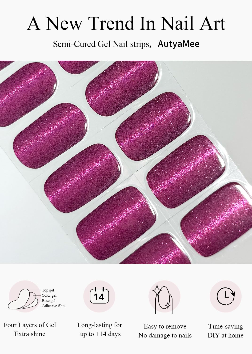 AutyaMee nail strip curing under LED lamp for glossy finish