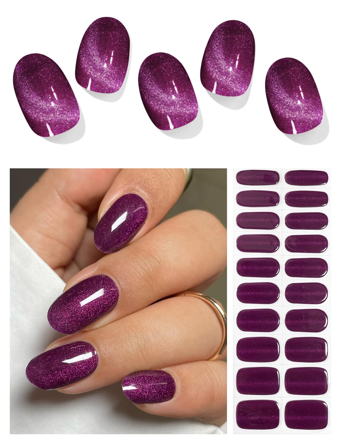 AutyaMee front packaging showing deep plum cat eye set and included tools for easy use