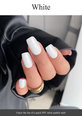 AutyaMee finished white gel manicure showcasing glossy durable salon-quality result