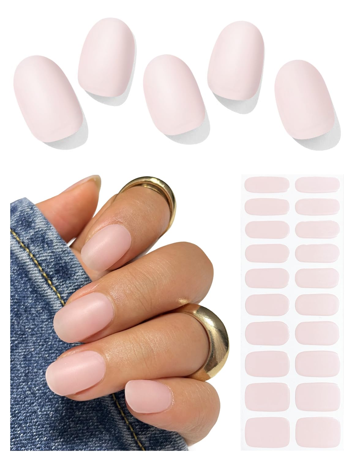 AutyaMee front packaging showing 20 matte milky pink gel strips and tools, clear presentation benefit