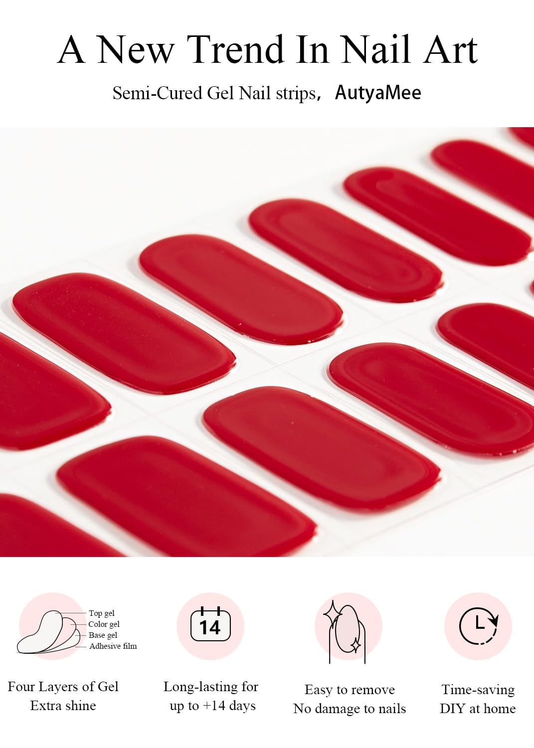 AutyaMee kit layout with nail file, wooden stick, prep pads, illustrating easy application