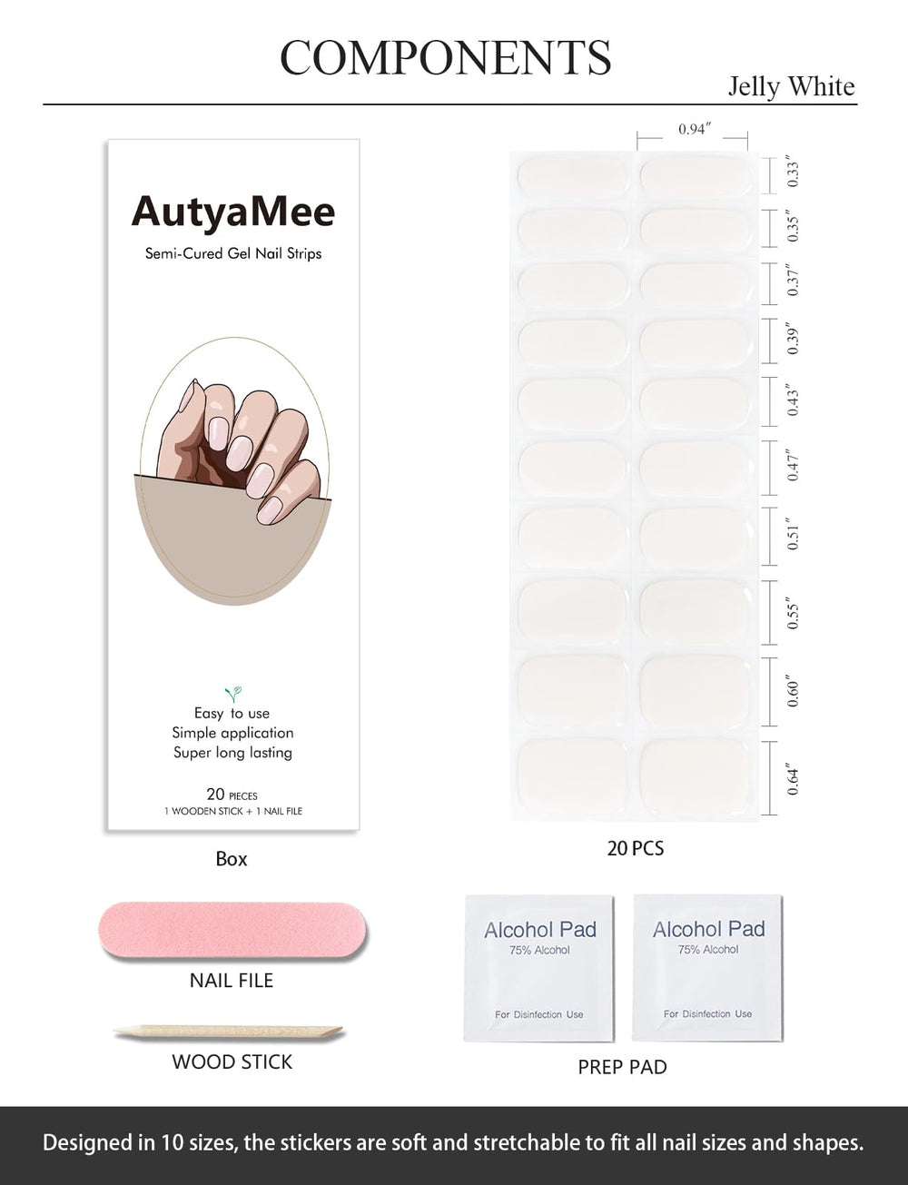 AutyaMee gel strips applied on hand before curing showing precise fit and natural look benefit