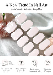AutyaMee strip applied on a nail being cured showing smooth finish benefit