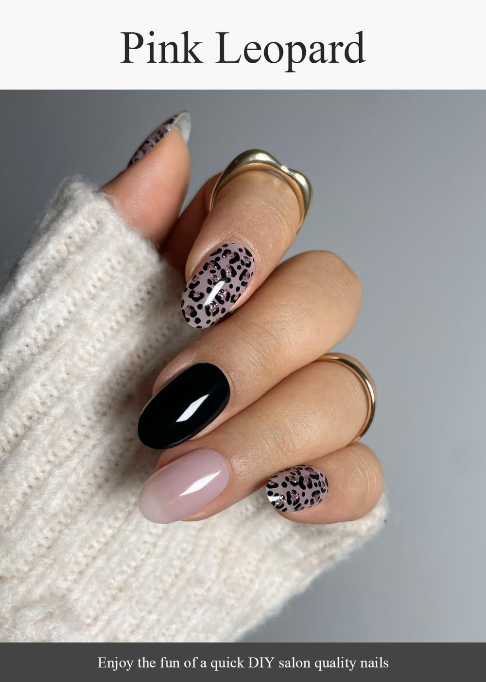 AutyaMee pink leopard strips applied on hand showing salon-quality glossy finish