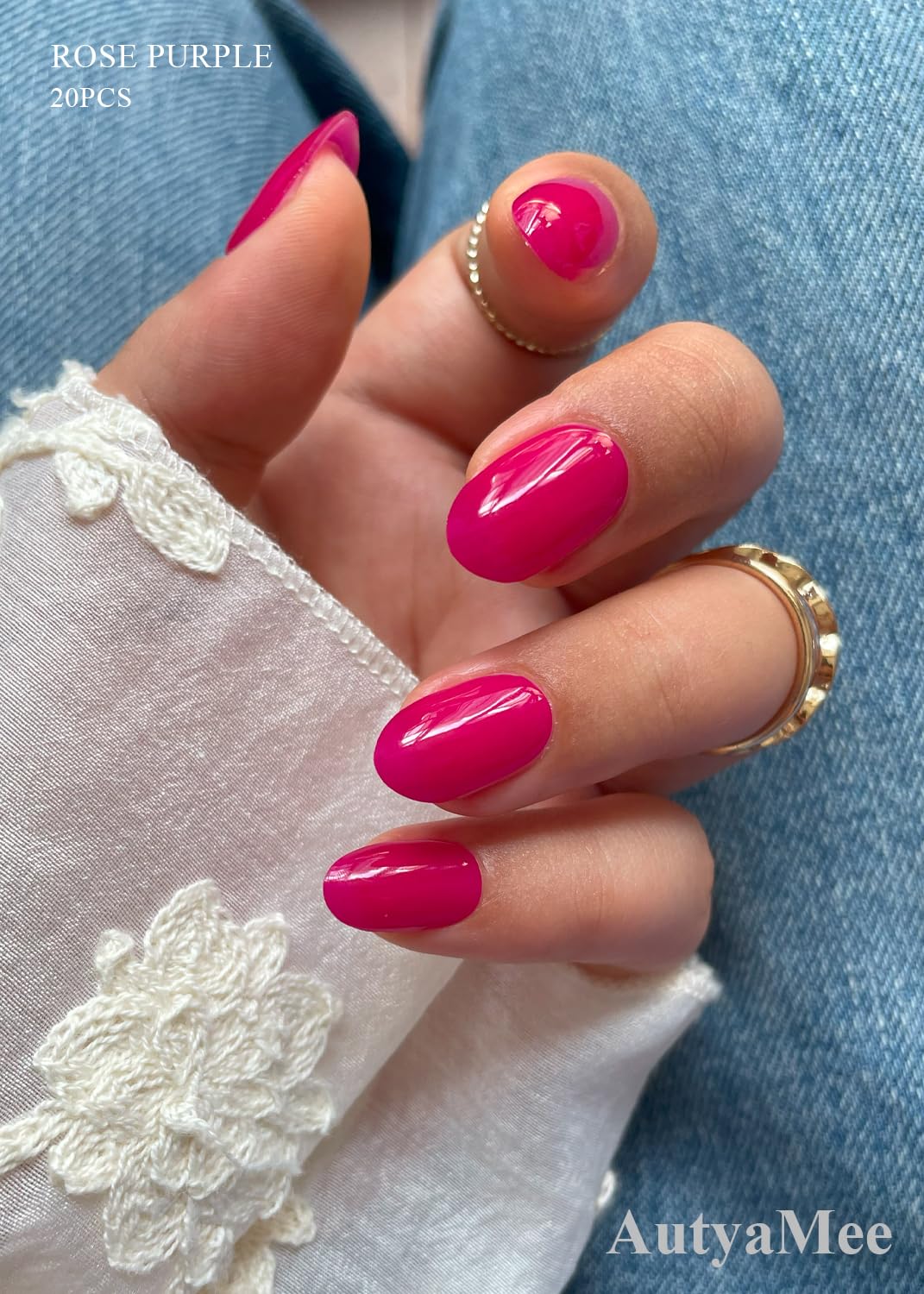 AutyaMee hand applying a rose purple strip demonstrating quick at-home use
