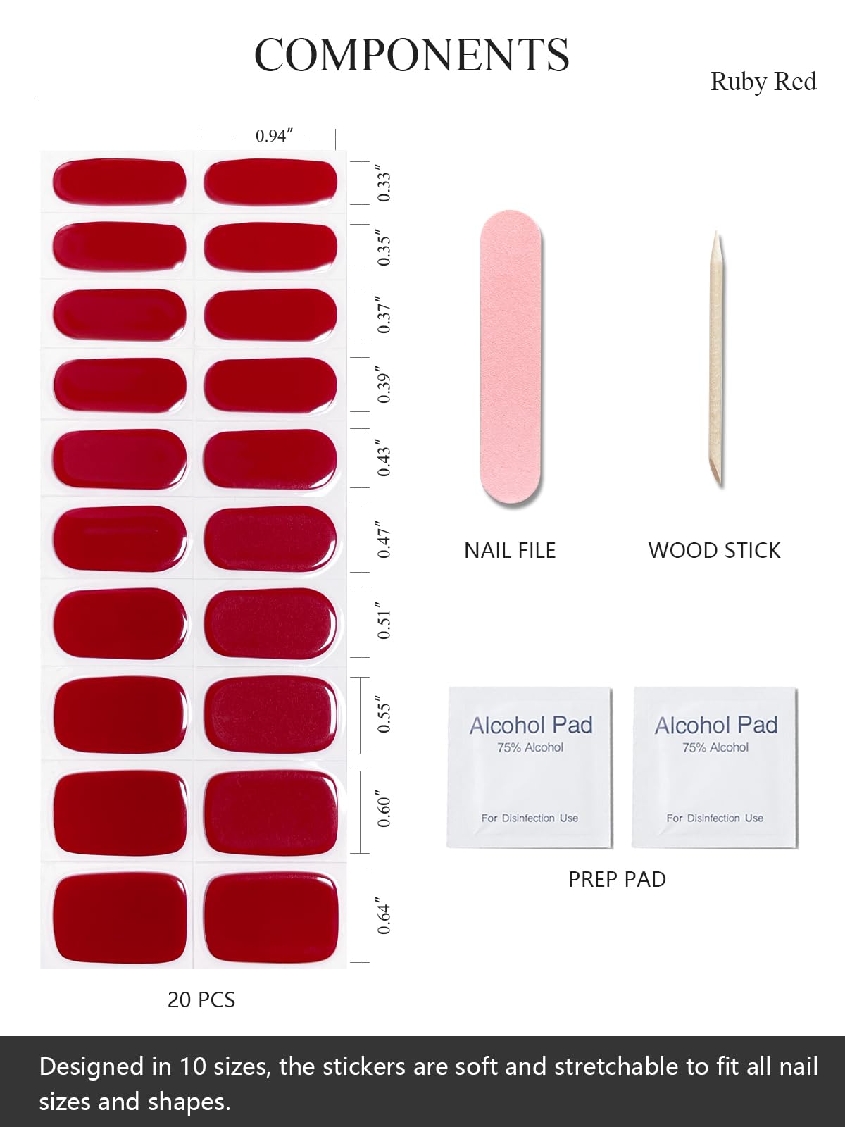 AutyaMee layout of 10 strip sizes demonstrating precise fit benefit
