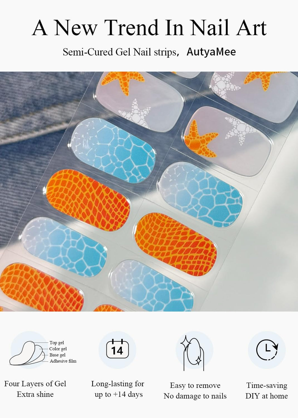 AutyaMee size chart laid out to compare 10 strip sizes for precise nail fit