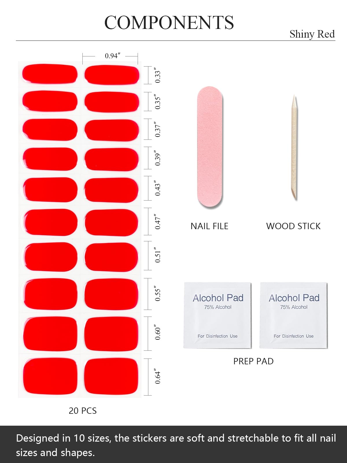 AutyaMee tools laid flat with strips showing included prep pads and file