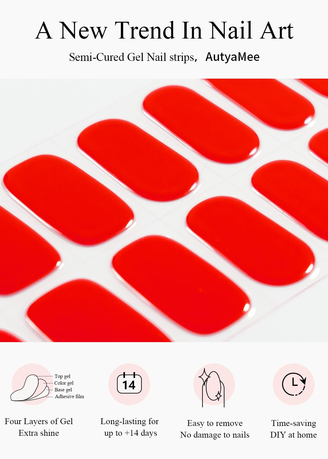 AutyaMee strips cured under lamp in a salon-style scene showcasing gloss