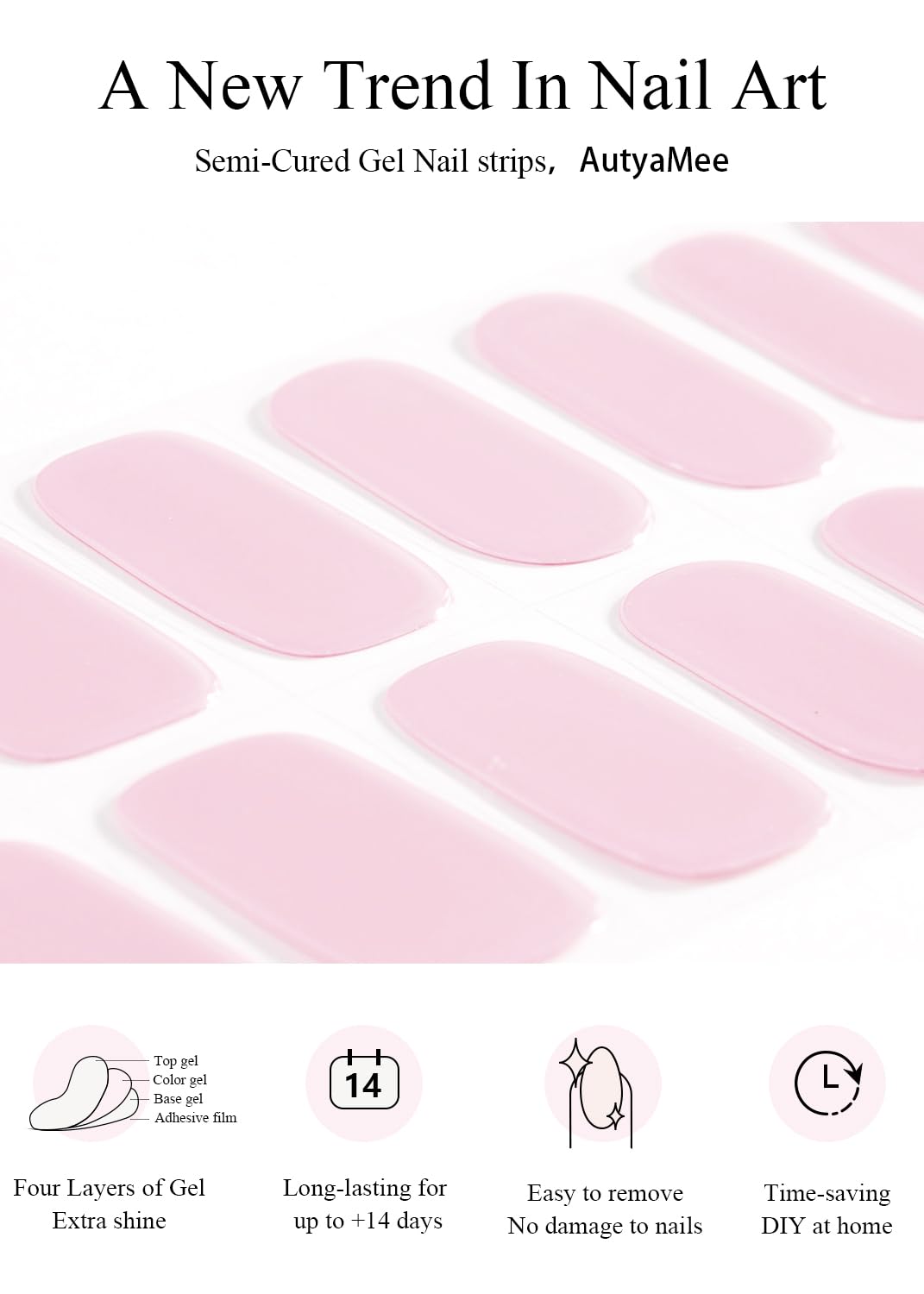 AutyaMee size layout with 20 strips, prep pads, file and wooden stick for complete kit