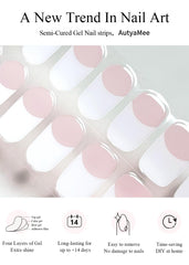 AutyaMee strip applied on short natural nail demonstrating neat coverage and secure adhesion