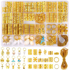 Auvitaya front packaging showing full 300-piece gold hair jewelry kit benefits variety