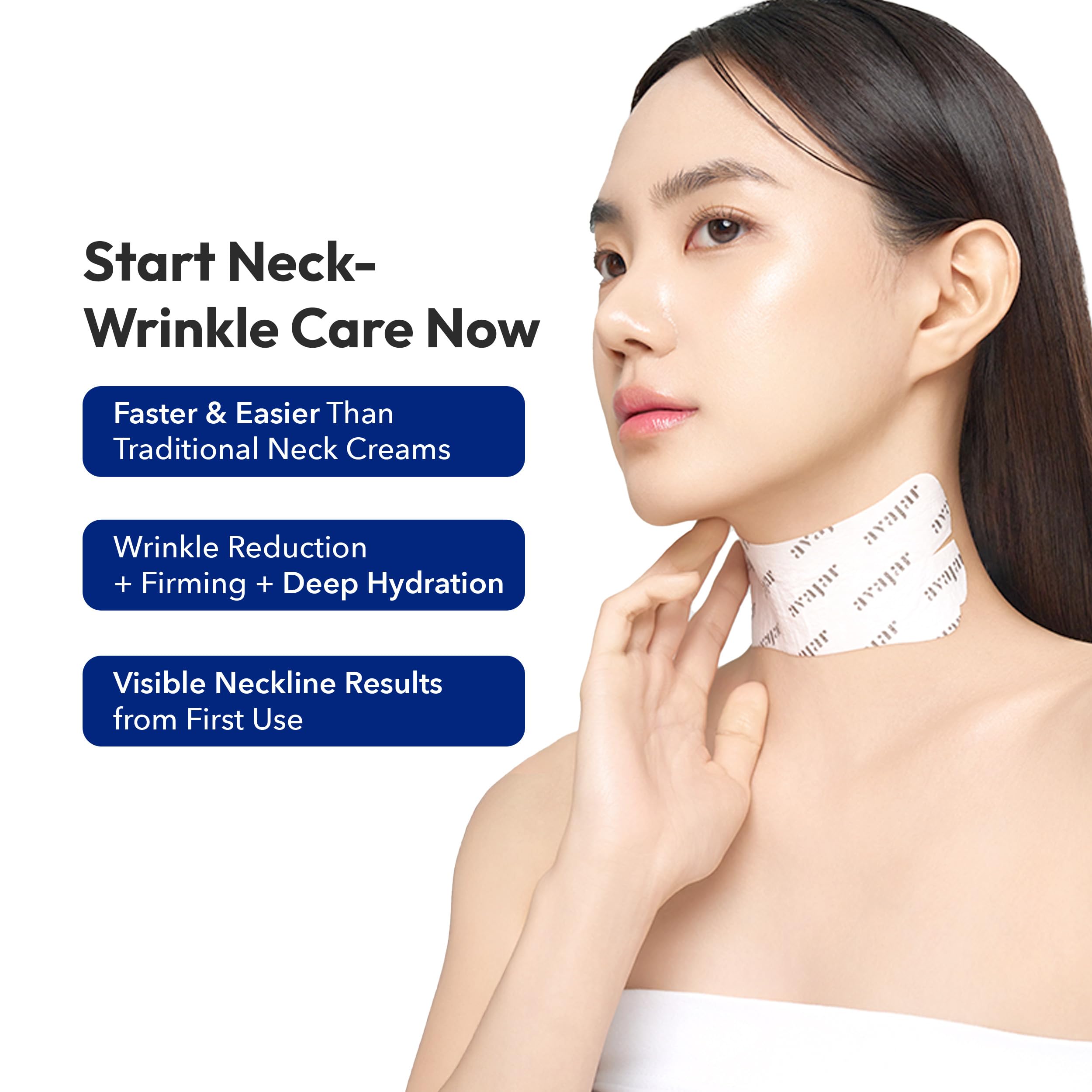 Avajar patch applied on neck demonstrating secure non-slip fit