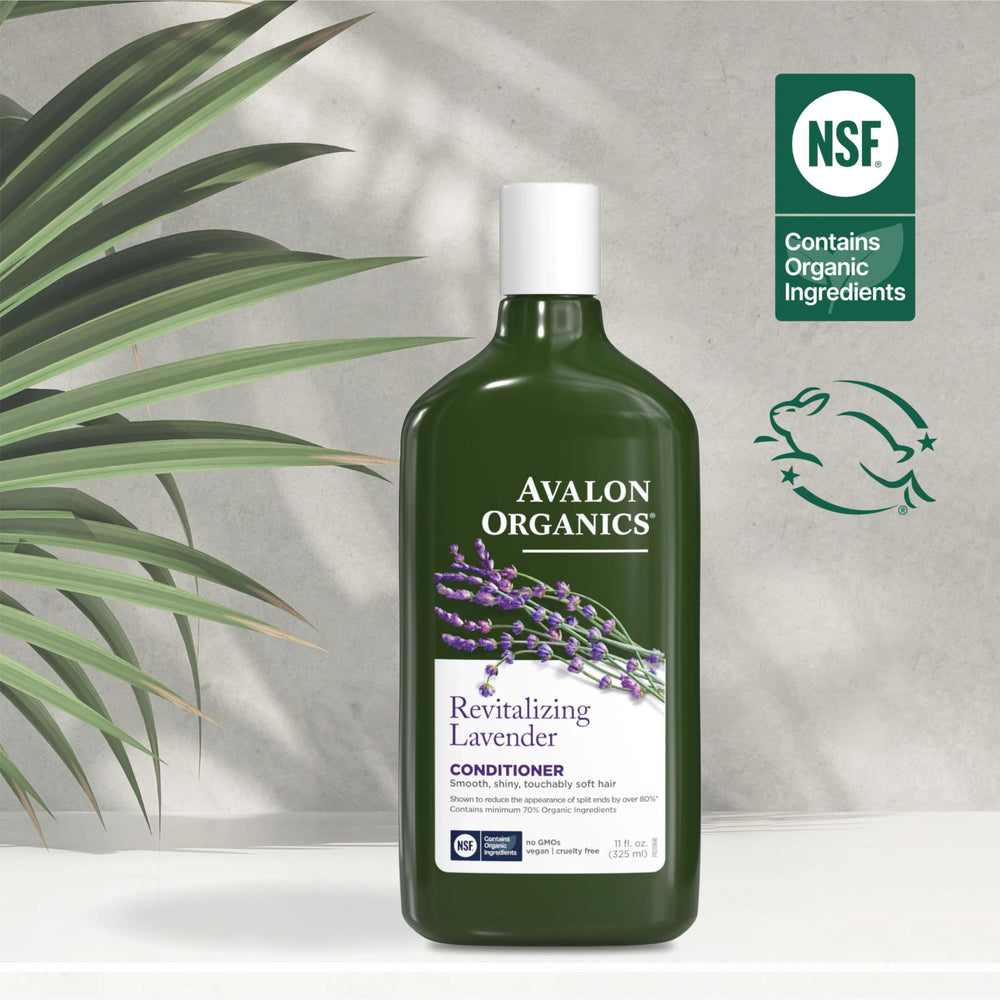 Avalon Organics label close-up showing certifications and reassurance of clean formulation