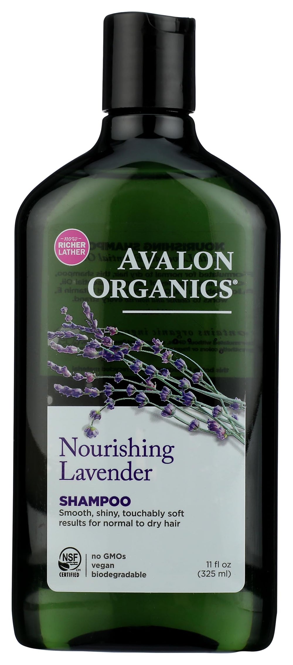 Avalon Organics front label showing lavender bottle and clean formulation benefit