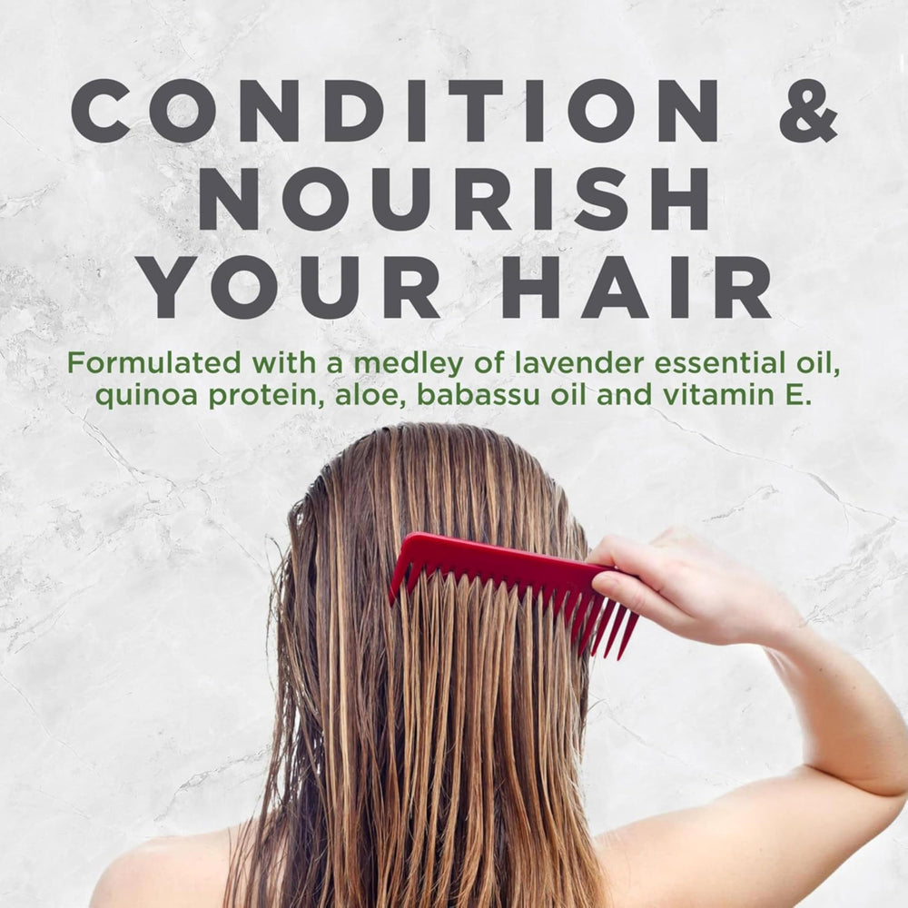 Avalon Organics lifestyle: woman applying conditioner to mid-lengths for manageability